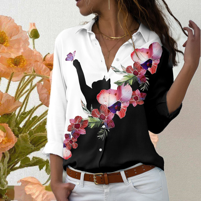 Edithenil | Damen Lässiges Blumenmuster Hemd | Sommer