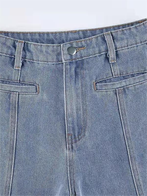 Trendige Damen Schlaghose mit Sternstickerei – Retro High-Waist Jeans