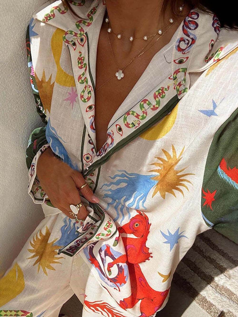 Boho Bedrucktes Zweiteiliges Set für Damen - Lässiger Schnitt mit Künstlerischen Mustern