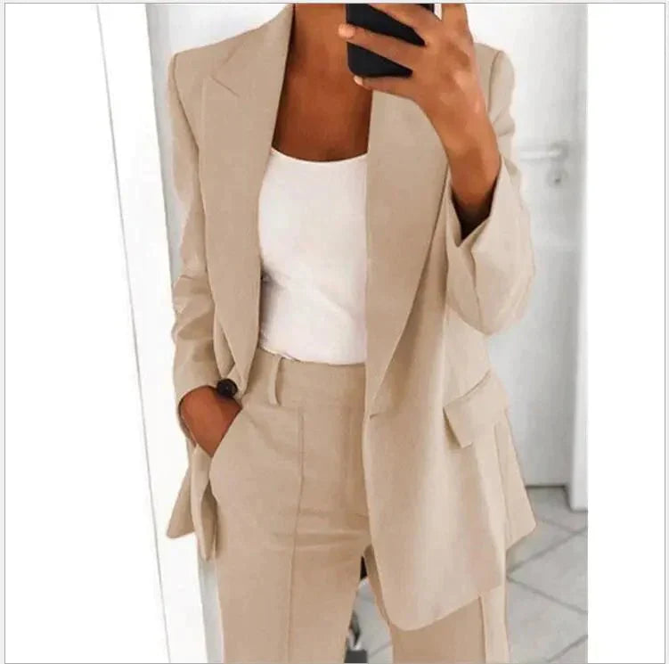 Damen Zweiteiliges Blazer-Set | Taillierter Anzugjacke und Hochtaillierte Hose