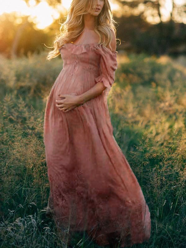 Off Shoulder Mutterschaft Kleid | Boho Stil Mutterschaft Kleid | Maxi Fotografie Kleid für Baby-Dusche