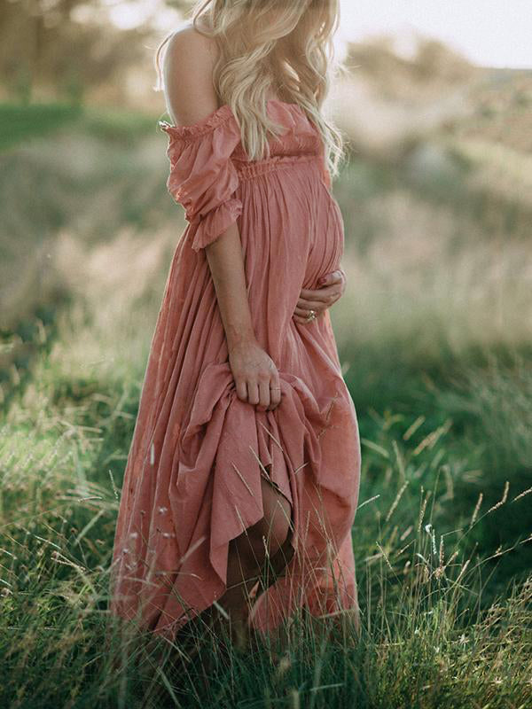 Off Shoulder Mutterschaft Kleid | Boho Stil Mutterschaft Kleid | Maxi Fotografie Kleid für Baby-Dusche