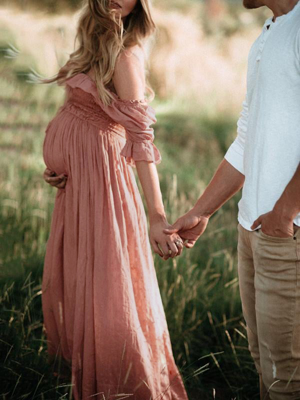 Off Shoulder Mutterschaft Kleid | Boho Stil Mutterschaft Kleid | Maxi Fotografie Kleid für Baby-Dusche