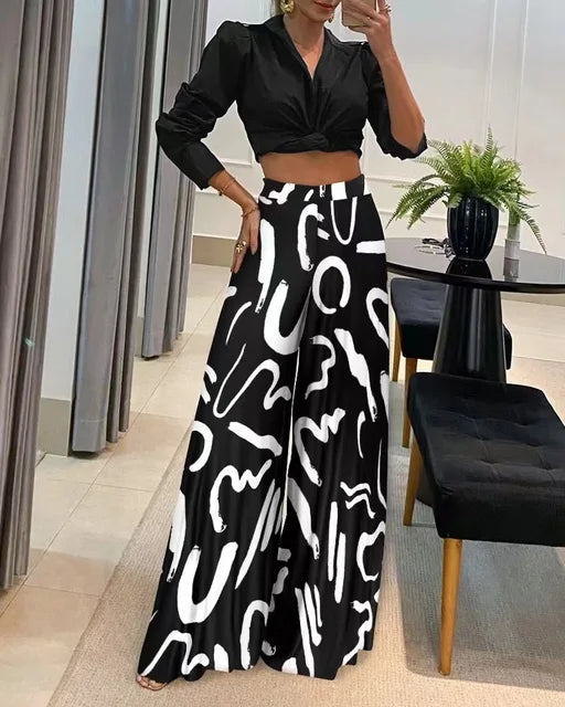 Weit geschnittene Damenhose mit abstraktem Muster – Charlotte