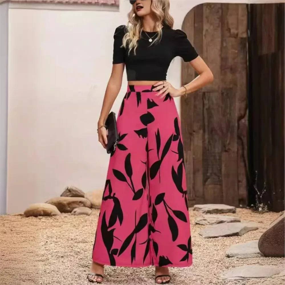 Weit geschnittene Damenhose mit abstraktem Muster – Charlotte