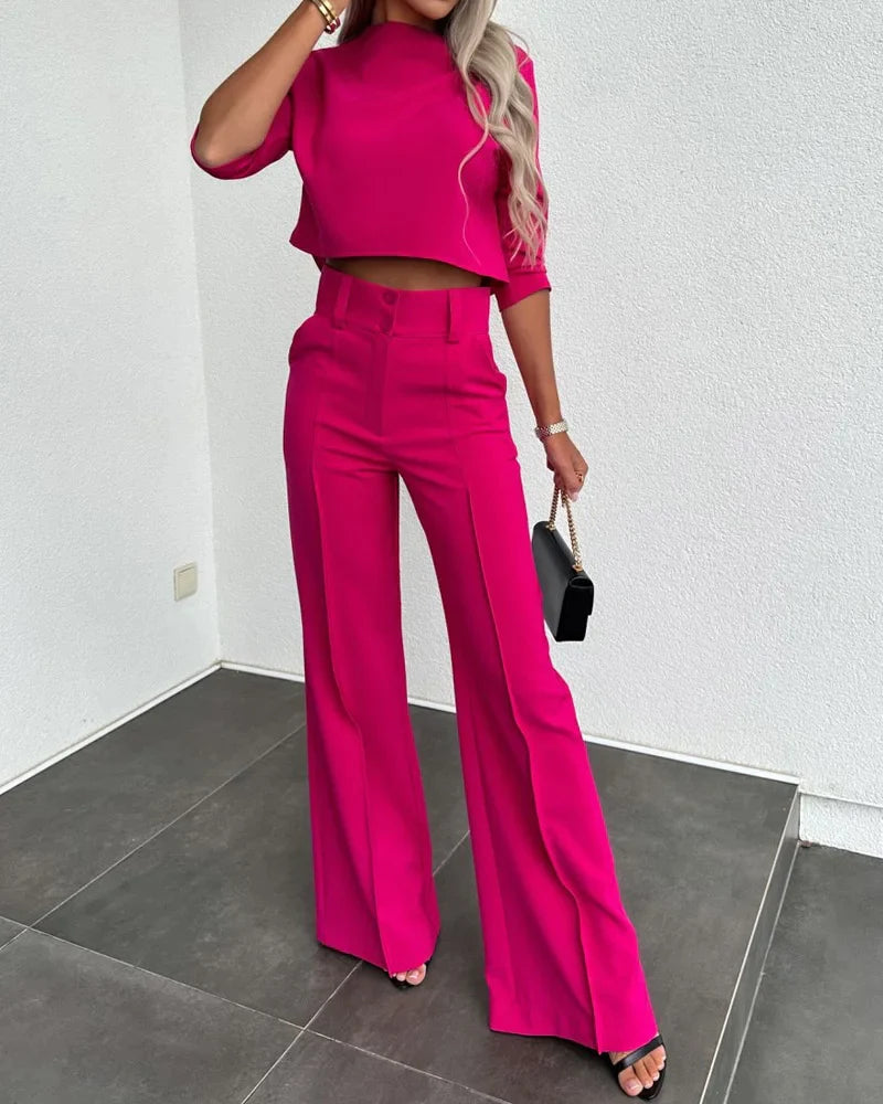 Eleganter Damen-Zweiteiler mit Schlaghose und Crop-Top – Leocadia