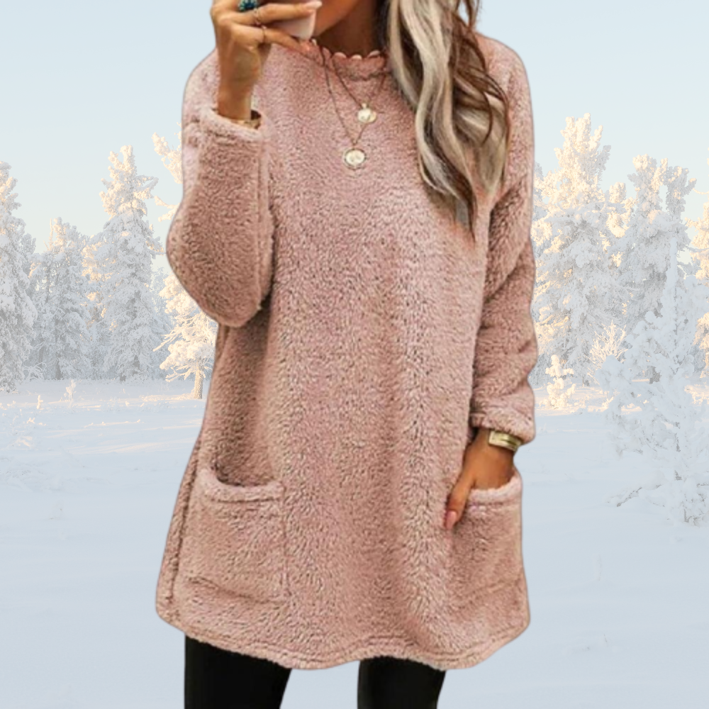 Zalana Fleece Pullover | Warmer langer Pullover mit Sherpa-Fleece für Damen