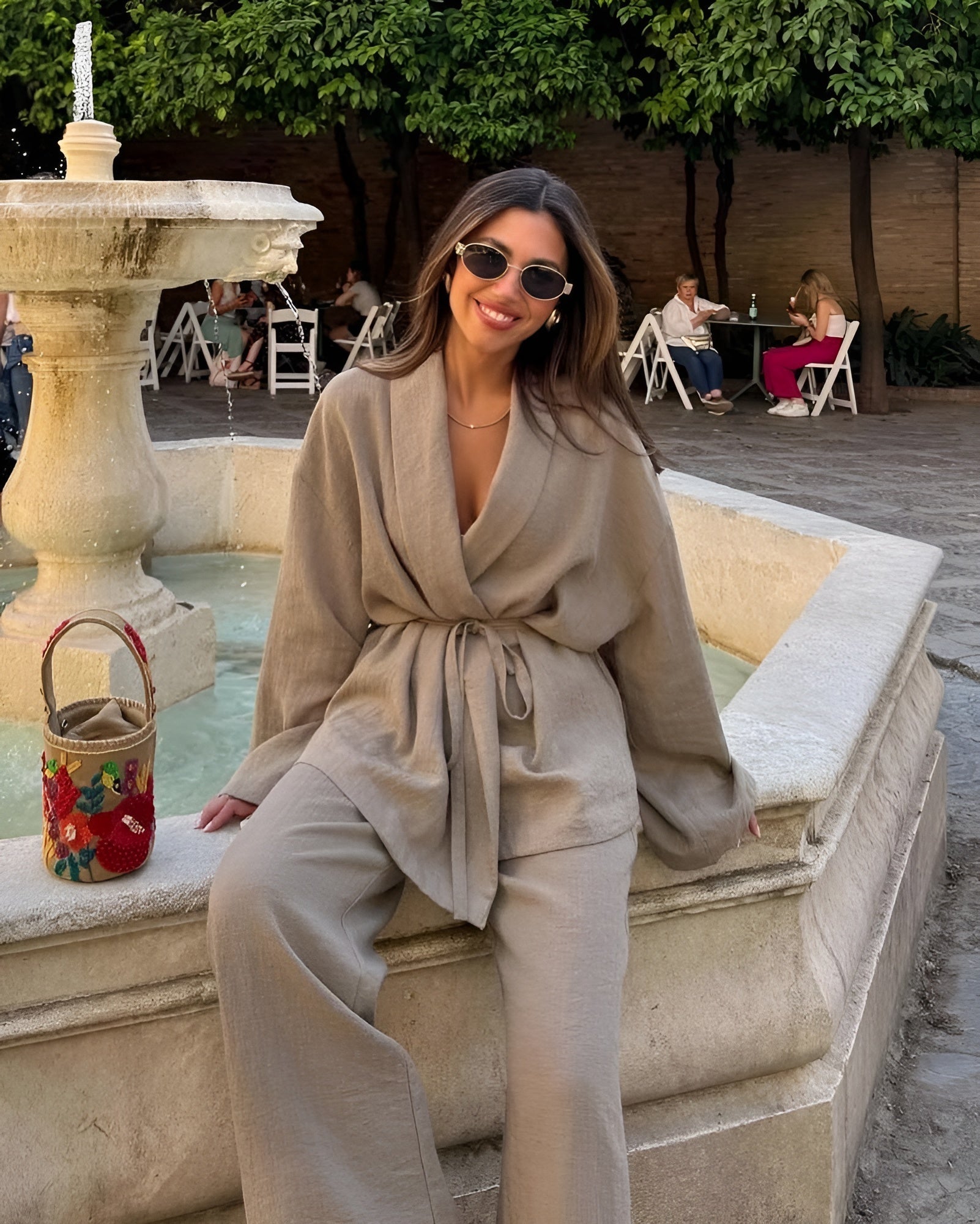 Elegantes Leinen-Kimono & Weitbein-Hosen-Set - Bequeme und Stilvolle Damenbekleidung