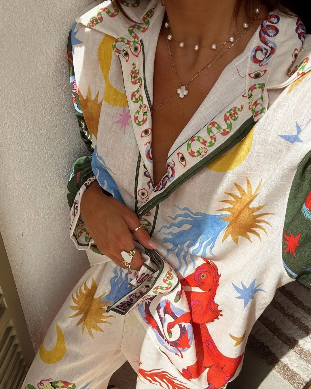 Myranda - Bedrucktes Langarm-Outfit aus Leinen
