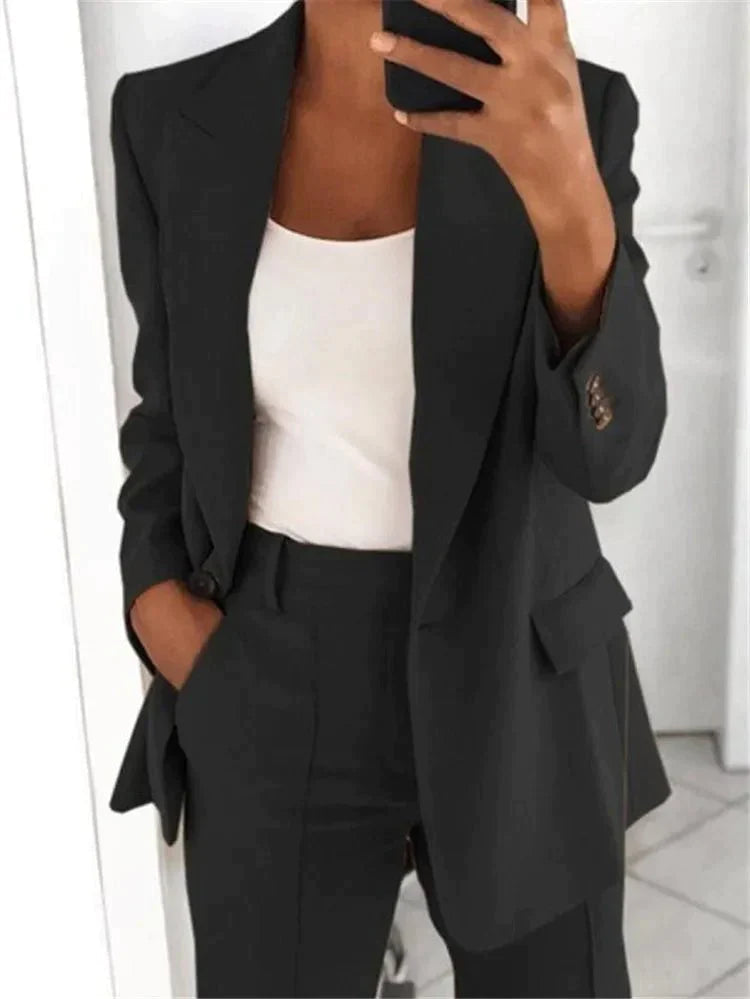 Damen Zweiteiliges Blazer-Set | Taillierter Anzugjacke und Hochtaillierte Hose