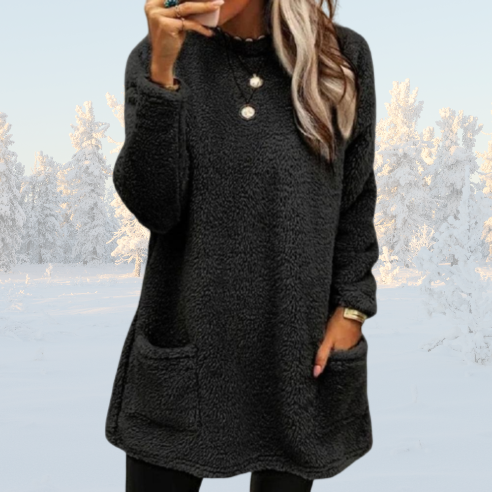 Zalana Fleece Pullover | Warmer langer Pullover mit Sherpa-Fleece für Damen
