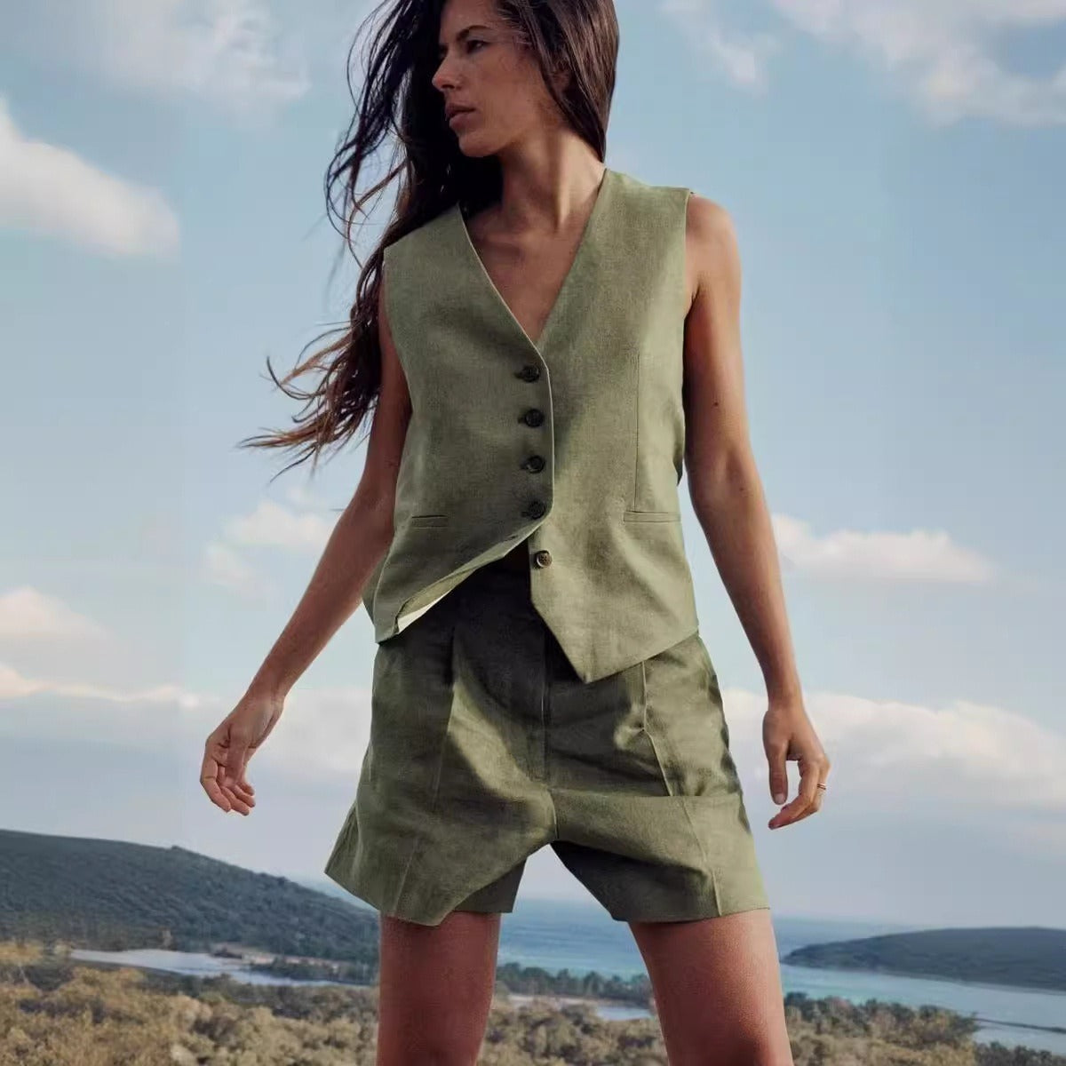 Alva – Leichtes Zweiteiler-Set aus Leinenmix: Shorts und Oberteil