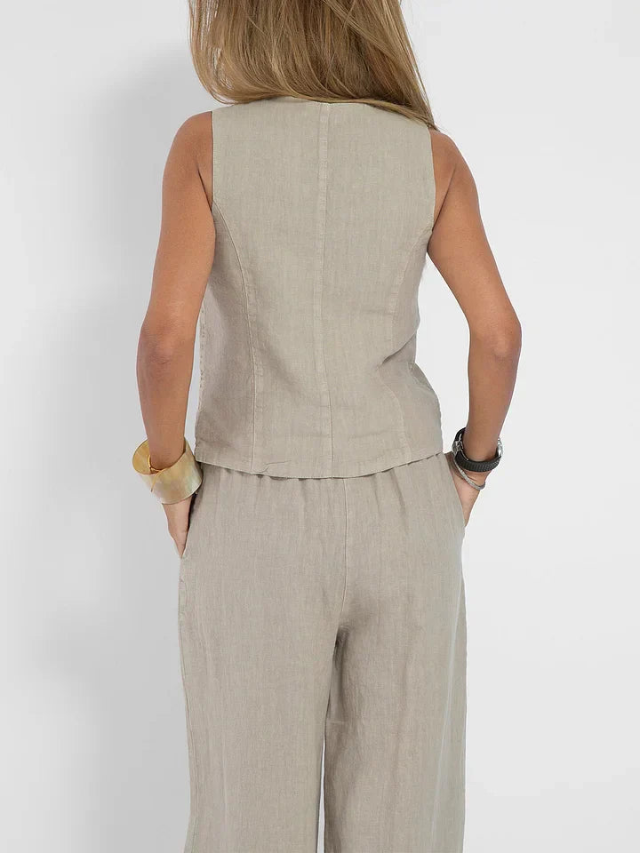 Brunhilde - Damen Leinen Set Tailored Weste und Hose