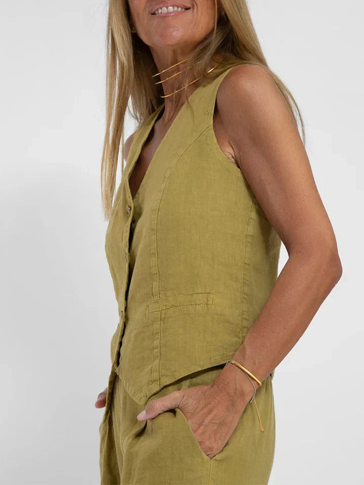 Brunhilde - Damen Leinen Set Tailored Weste und Hose