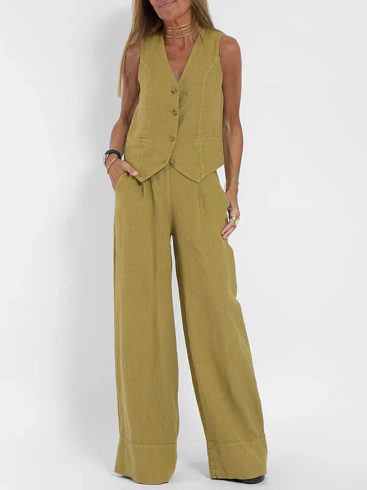 Brunhilde - Damen Leinen Set Tailored Weste und Hose