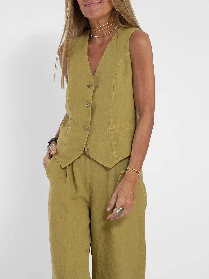 Brunhilde - Damen Leinen Set Tailored Weste und Hose