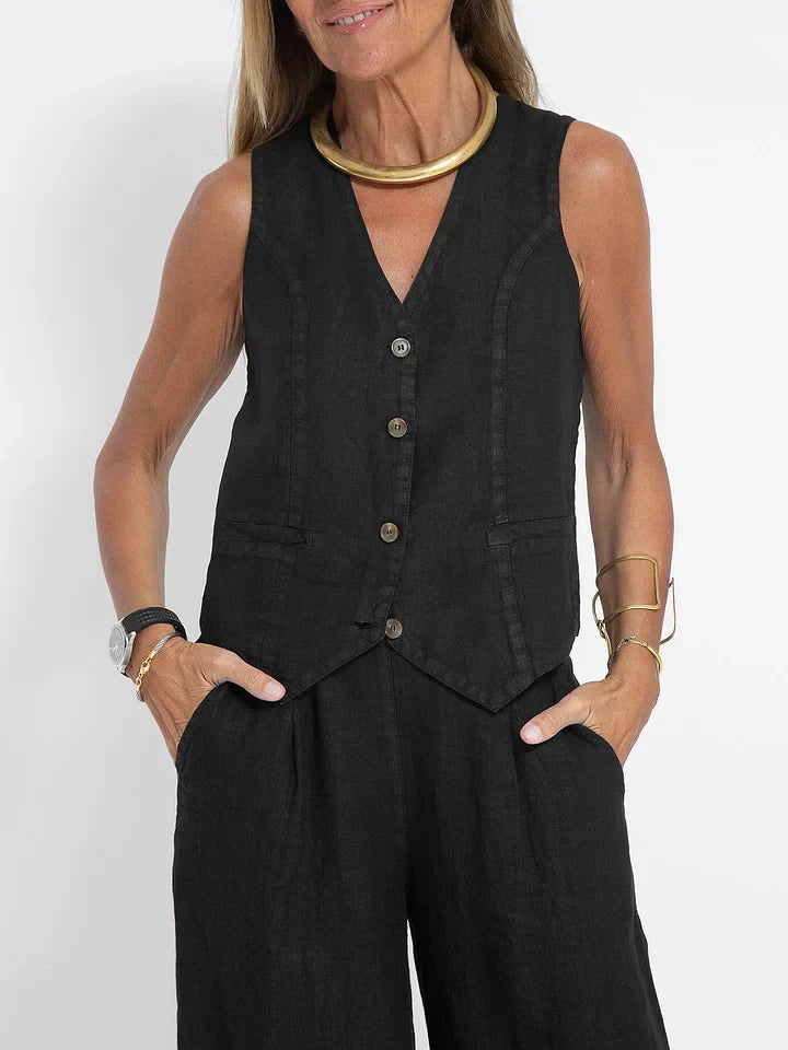 Brunhilde - Damen Leinen Set Tailored Weste und Hose