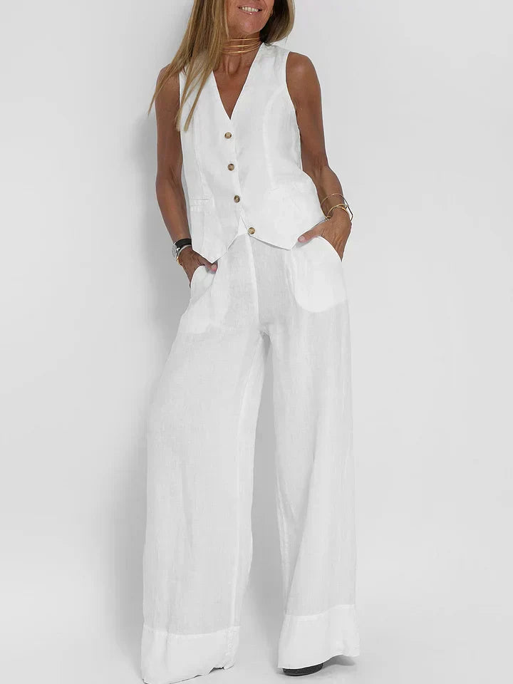 Brunhilde - Damen Leinen Set Tailored Weste und Hose