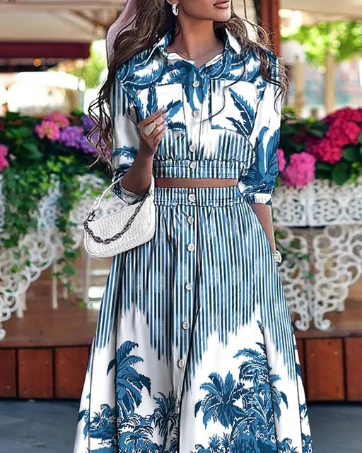 Melissa - Sommerliches zweiteiliges Set mit Top und Rock im trendigen Print