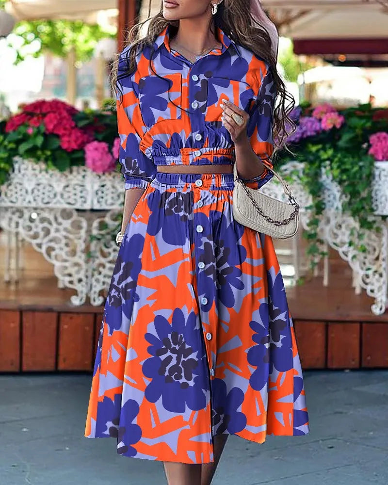 Melissa - Sommerliches zweiteiliges Set mit Top und Rock im trendigen Print