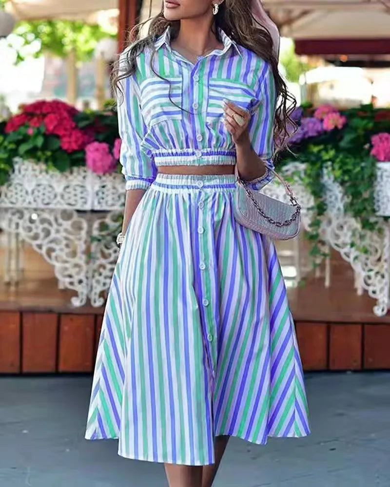 Melissa - Sommerliches zweiteiliges Set mit Top und Rock im trendigen Print