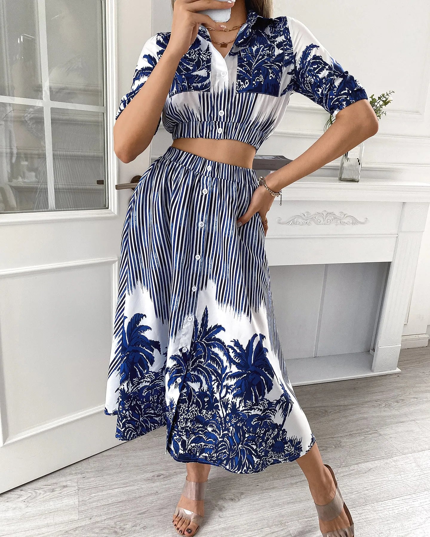 Melissa - Sommerliches zweiteiliges Set mit Top und Rock im trendigen Print