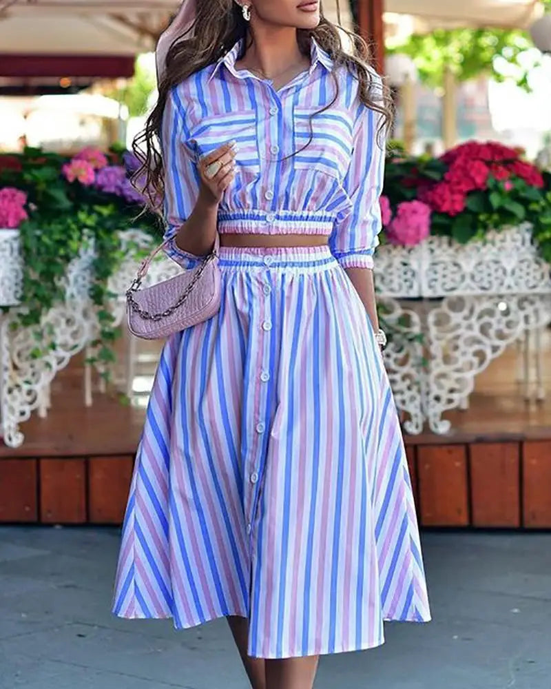 Melissa - Sommerliches zweiteiliges Set mit Top und Rock im trendigen Print