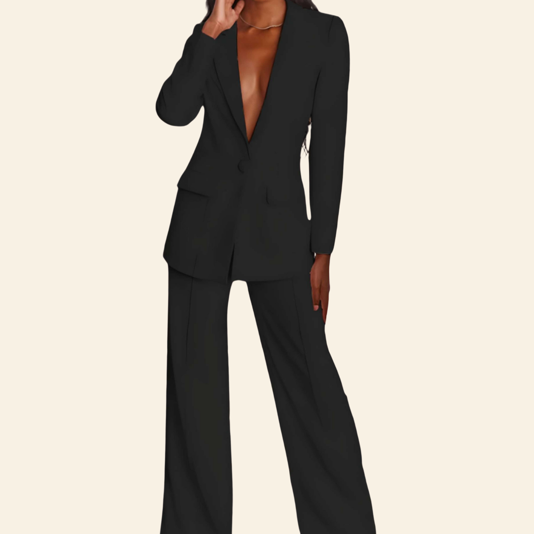 Damen Hosenanzug Set | Langer Blazer und Weite Hose