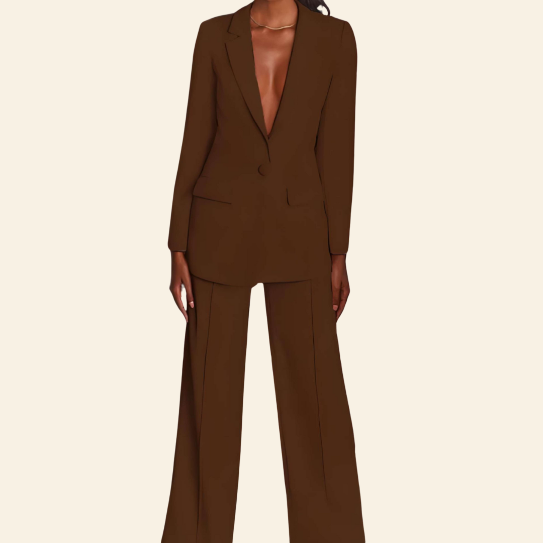 Damen Hosenanzug Set | Langer Blazer und Weite Hose