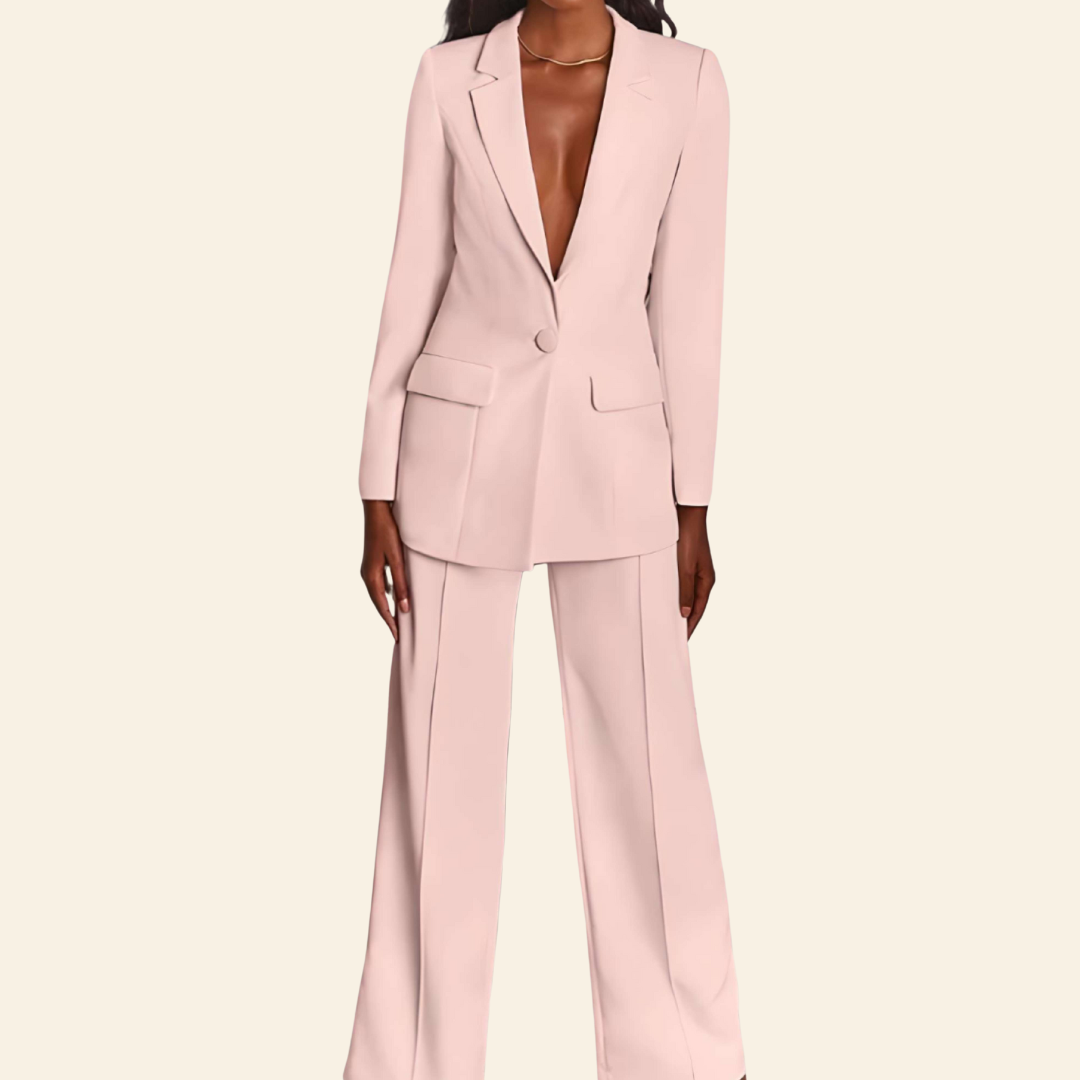 Damen Hosenanzug Set | Langer Blazer und Weite Hose