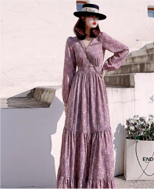 Xandea | Damen V-Ausschnitt Plissiert Kleid | Maxi