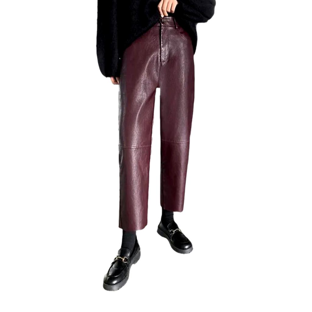 Weit geschnittene hose im lederlook für damen