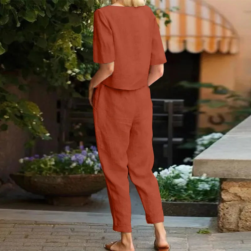 Damen Freizeit Leinen-Set | Ideal für Sommerliche Spaziergänge und Entspannte Ausflüge