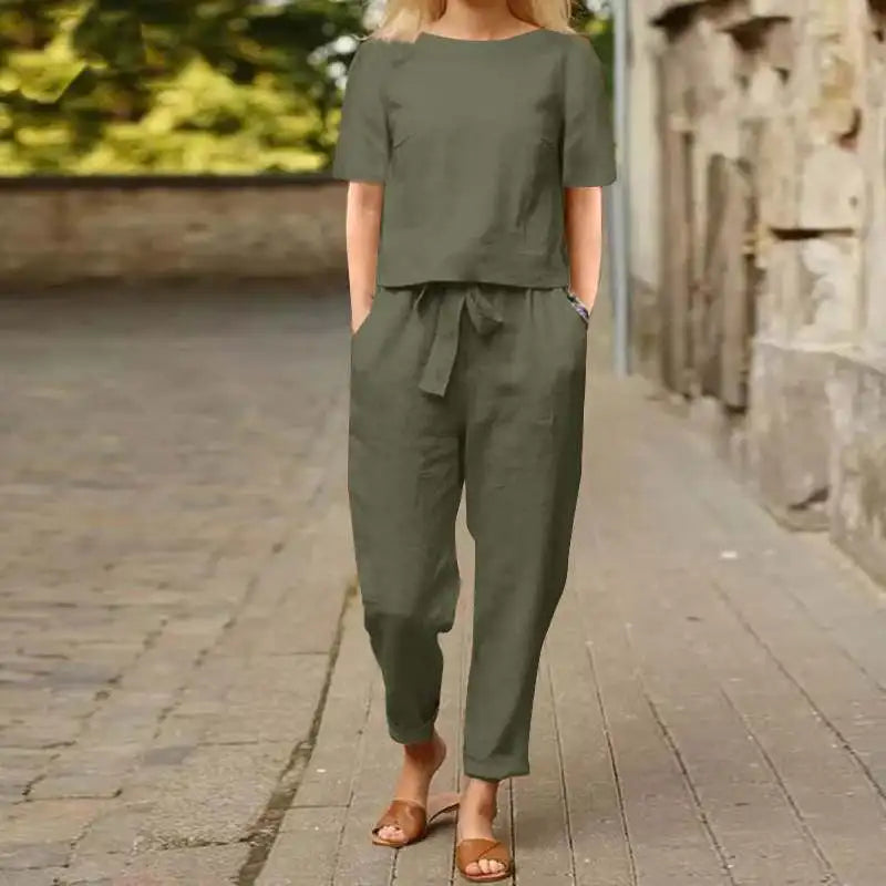 Damen Freizeit Leinen-Set | Ideal für Sommerliche Spaziergänge und Entspannte Ausflüge