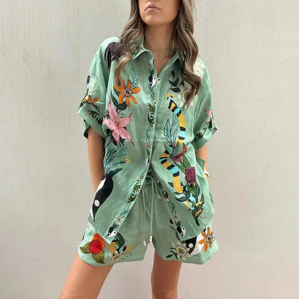 Clemence - Zweiteiliges Set mit Bedrucktem Hemd und Shorts