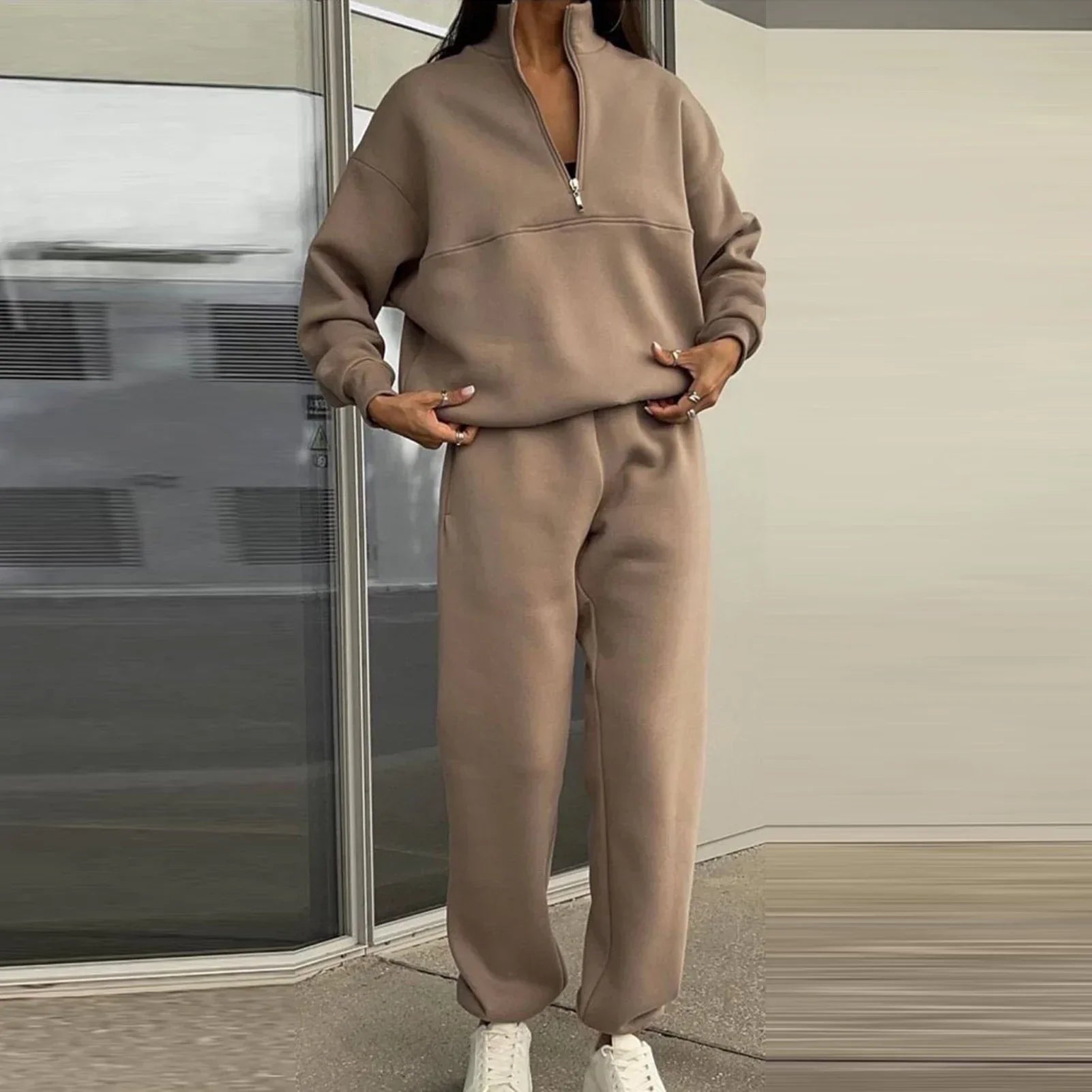 Essentielles Relaxed-Fit-Sweatshirt- und Jogger-Set für Damen