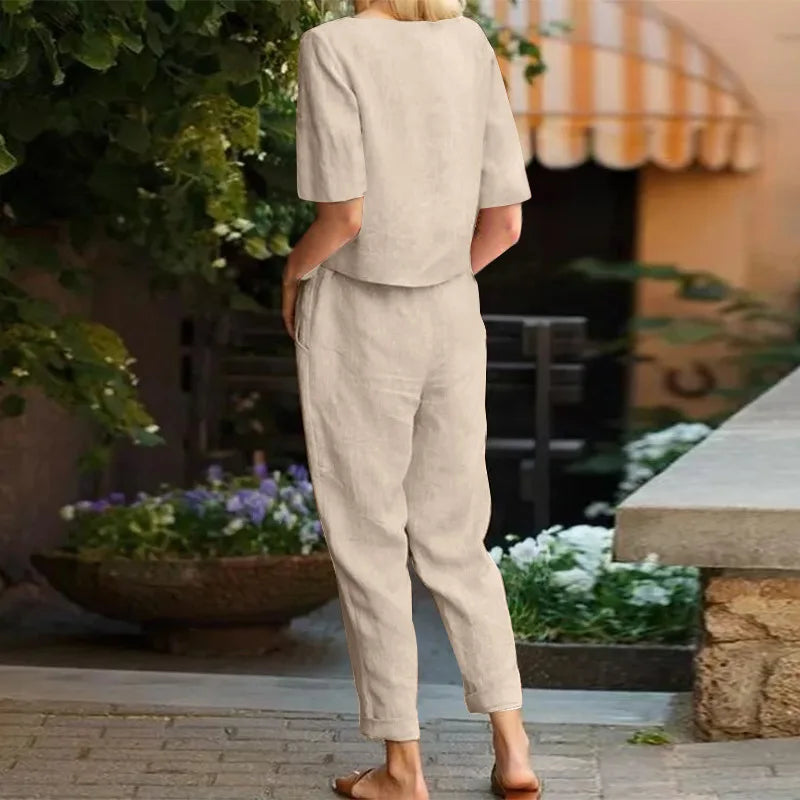Damen Freizeit Leinen-Set | Ideal für Sommerliche Spaziergänge und Entspannte Ausflüge