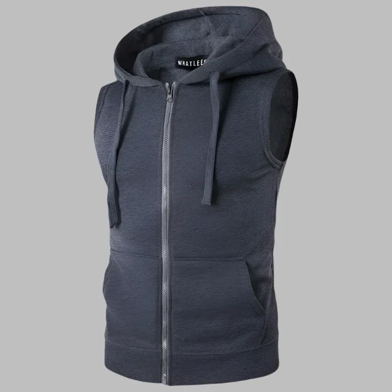 Xite Ärmellose Hoodie | Ärmelloser Herrenpullover mit Reißverschluss und Kapuze