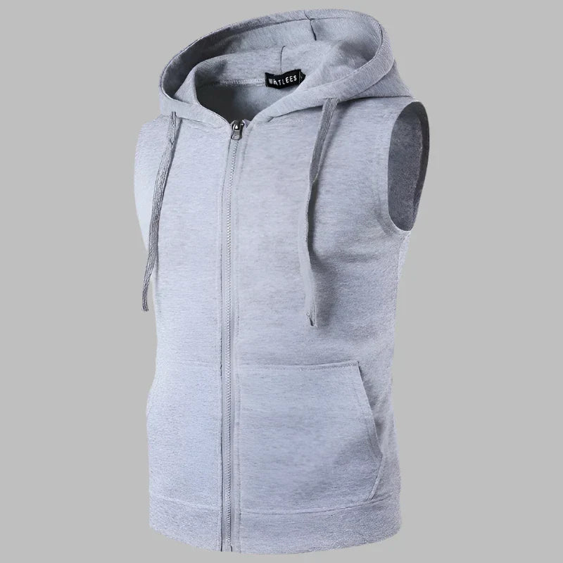 Xite Ärmellose Hoodie | Ärmelloser Herrenpullover mit Reißverschluss und Kapuze