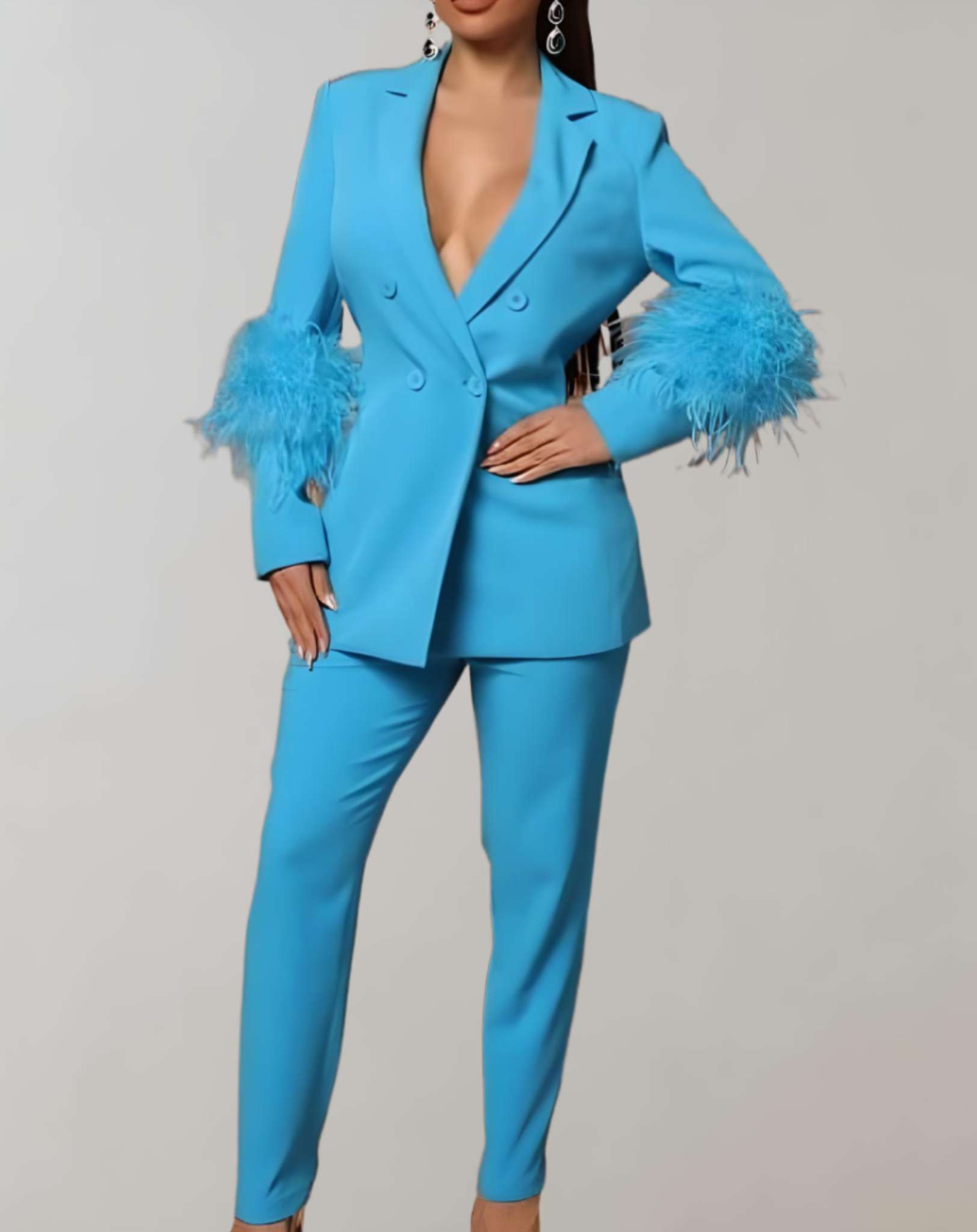 Valerie - Elegantes 2-teiliges Set mit langem Federblazer