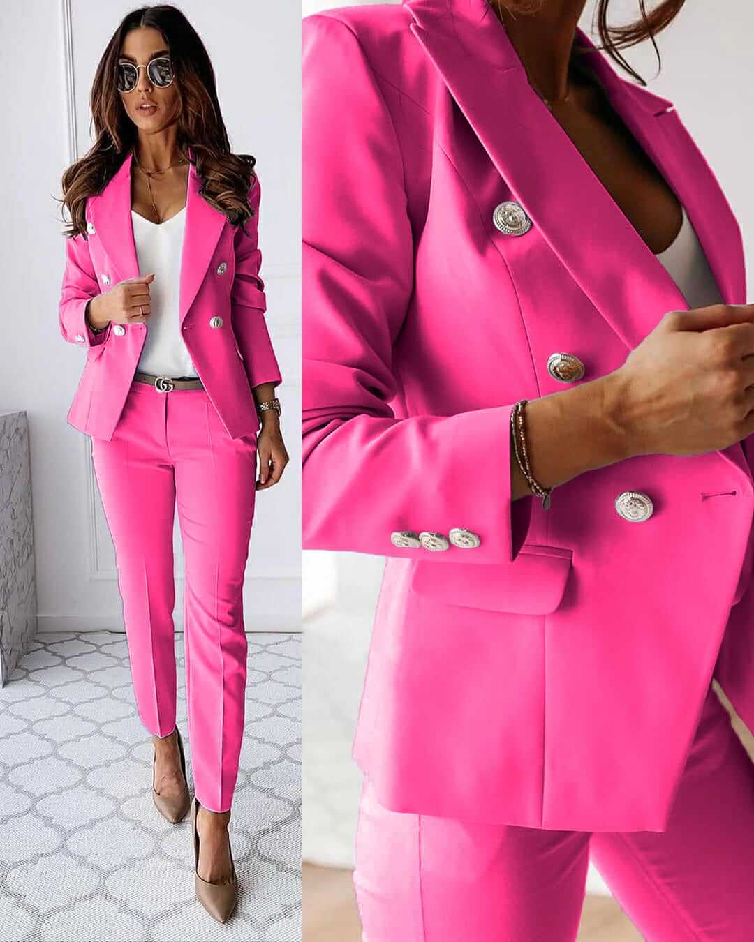 Damen Zweireihiger Blazer Anzug Set | Elegante Business- und Büro-Outfits für Damen