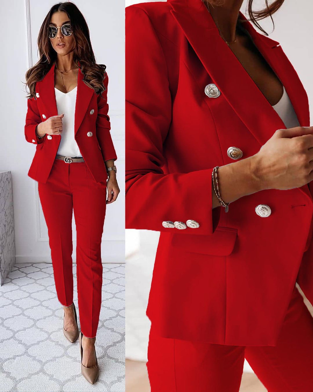 Damen Zweireihiger Blazer Anzug Set | Elegante Business- und Büro-Outfits für Damen
