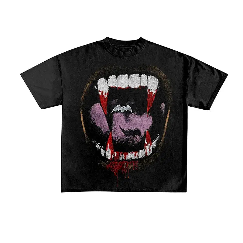 Y2K Gothic Unisex-T-Shirt mit Vampir-Aufdruck - übergroßes Streetwear-T-Shirt im Vintage-Look