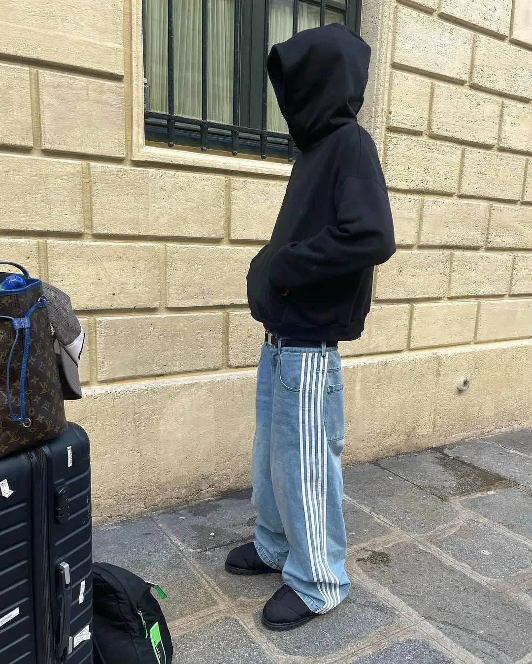 Y2K Hochtaillierte Baggy Jeans | Lässige Gestreifte Weite Denim-Hose