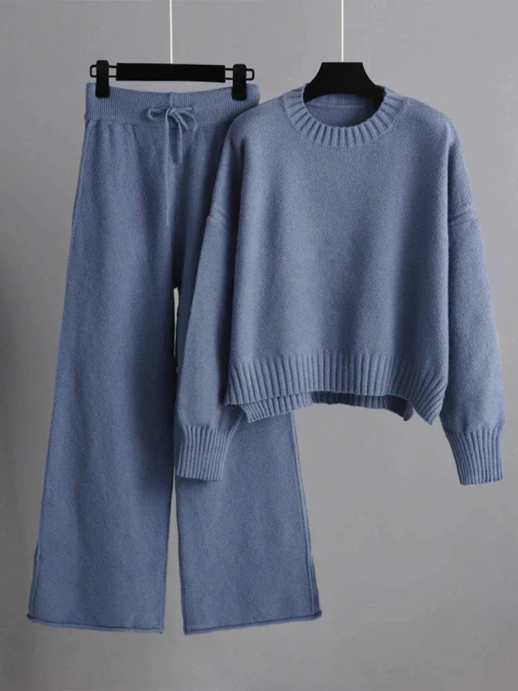 Damen Zweiteiliges Lounge-Set mit Weitbein-Hose und Oversize-Pullover - Bequem & Stilvoll