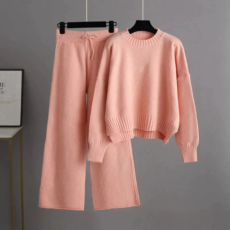 Damen Zweiteiliges Lounge-Set mit Weitbein-Hose und Oversize-Pullover - Bequem & Stilvoll