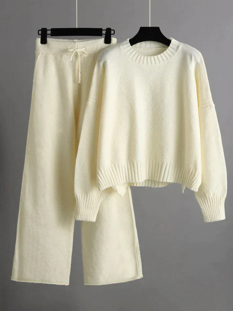 Damen Zweiteiliges Lounge-Set mit Weitbein-Hose und Oversize-Pullover - Bequem & Stilvoll