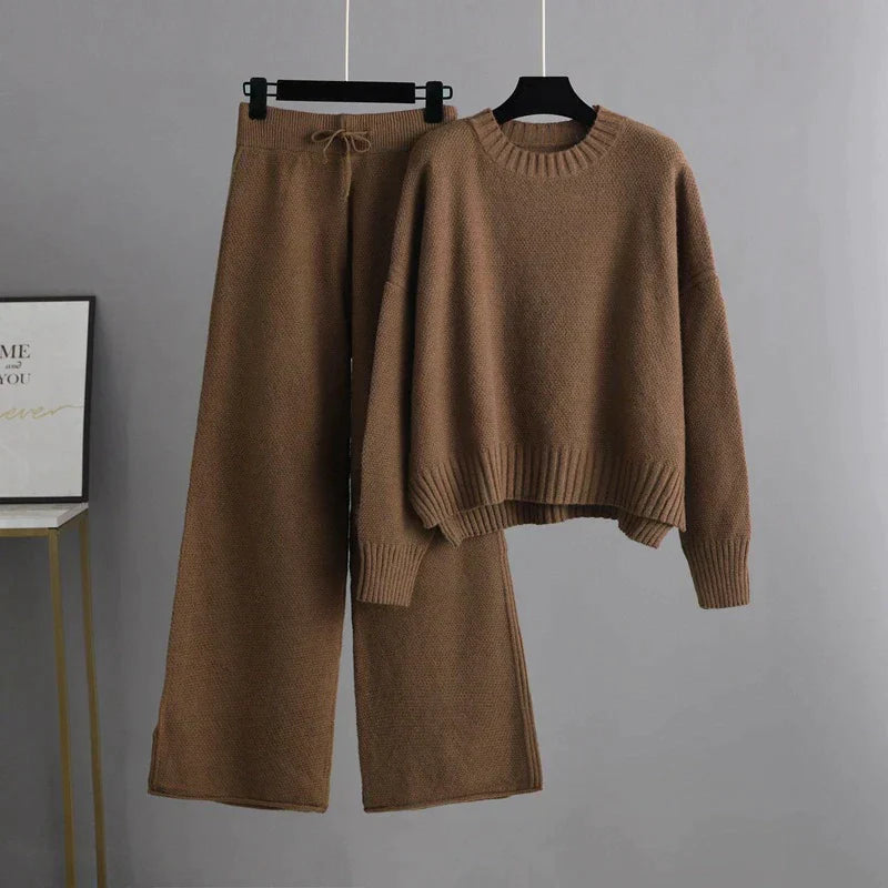 Damen Zweiteiliges Lounge-Set mit Weitbein-Hose und Oversize-Pullover - Bequem & Stilvoll