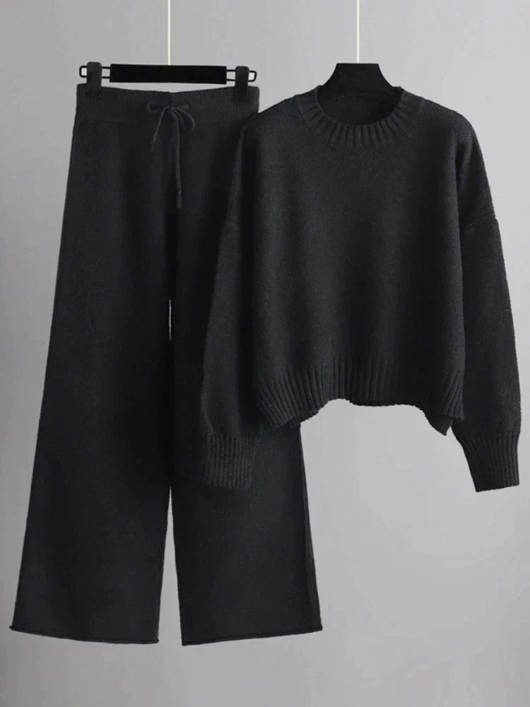 Damen Zweiteiliges Lounge-Set mit Weitbein-Hose und Oversize-Pullover - Bequem & Stilvoll