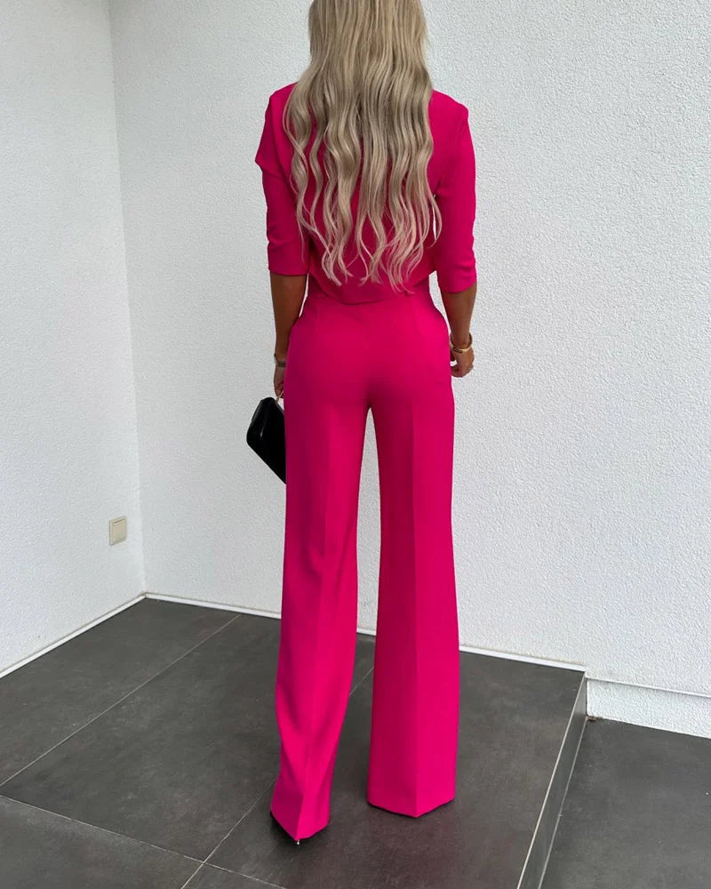 Eleganter Damen-Zweiteiler mit Schlaghose und Crop-Top – Leocadia